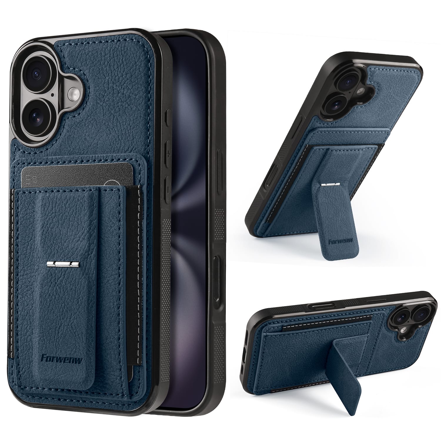 Dteck - Slim Card Holder Case for Apple iPhone 17, Shockproof Wallet Protective Cover with Kickstand - Blue