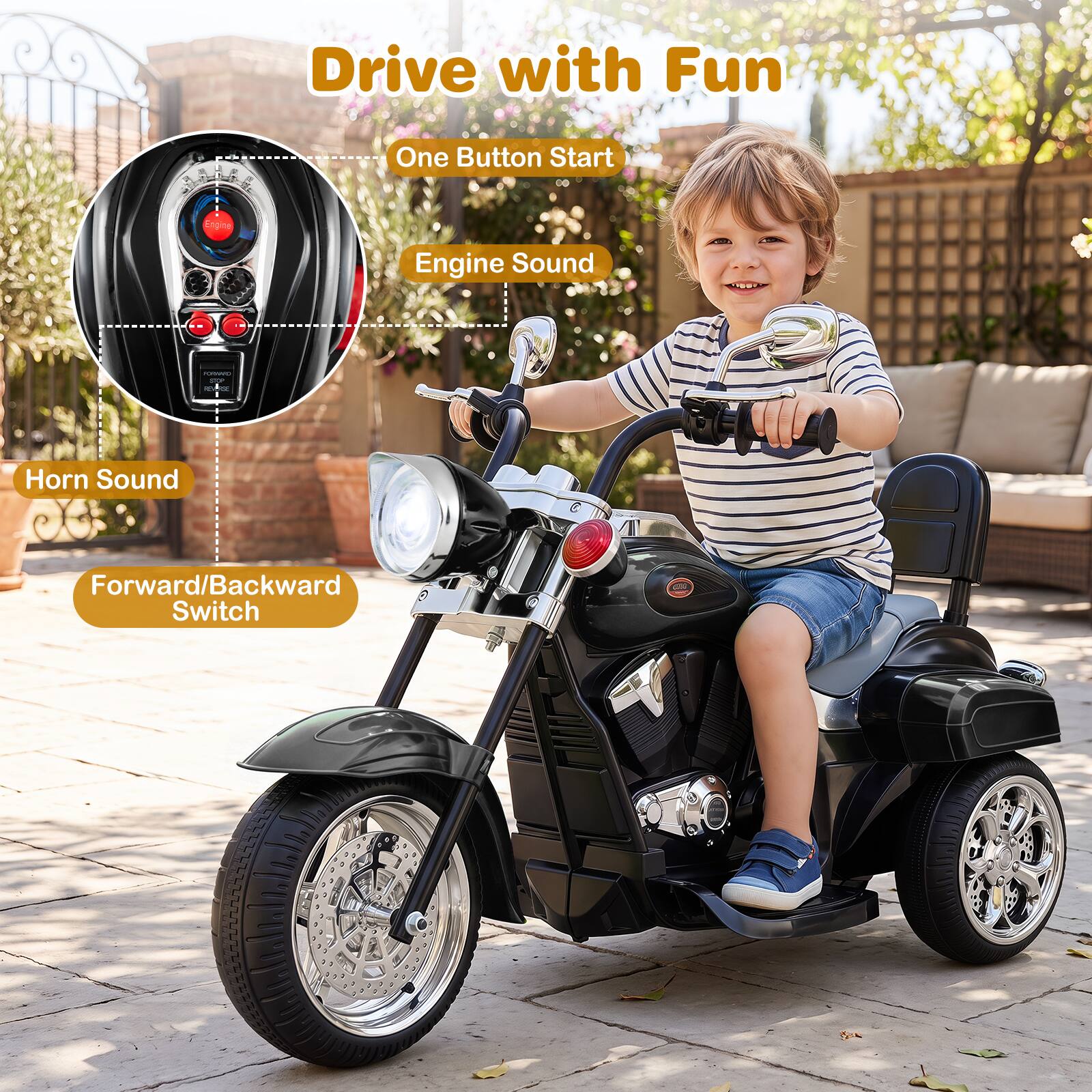 Drive with Fun

One Button Start

Engine Sound

Horn Sound

Forward/Backward Switch