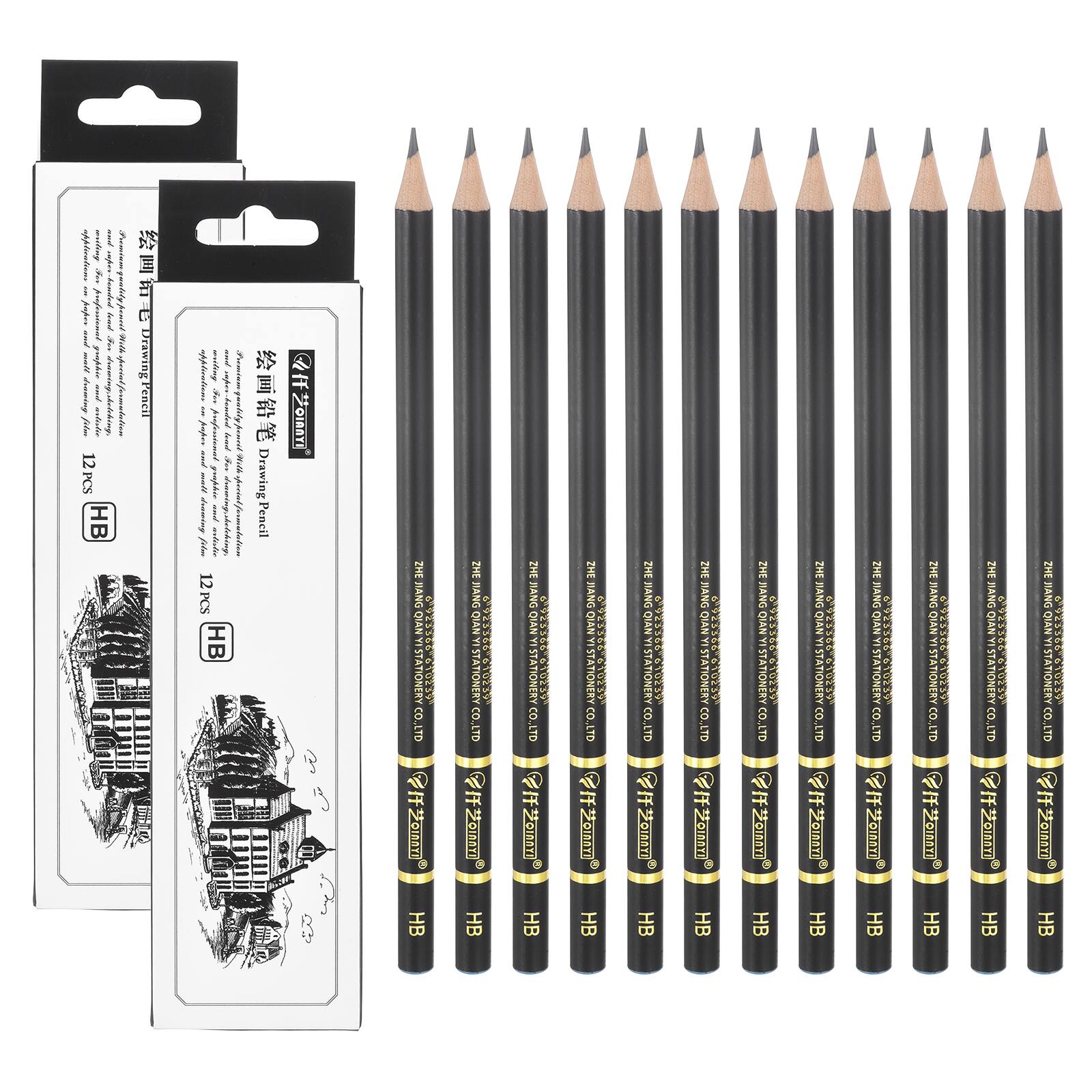 Unique Bargains - 24pcs HB Sketch Pencils Professional Graphite Wood Break-Resistant for Artists Beginners Shading Doodling - Black
