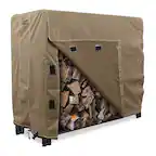 Front. KHOMO GEAR - Heavy-Duty 4ft Firewood Log Rack Cover, Waterproof Outdoor Wood Storage Protector, Fade & Weather Resistant - Brown.