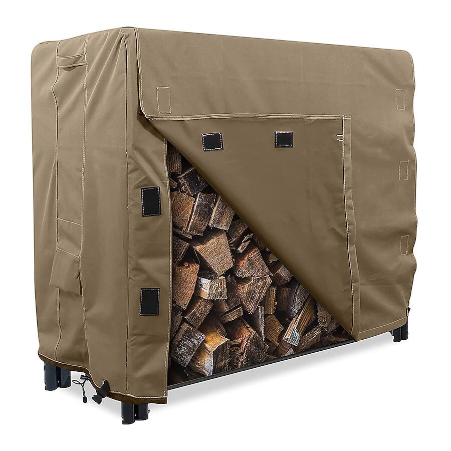 KHOMO GEAR - Heavy-Duty 4ft Firewood Log Rack Cover, Waterproof Outdoor Wood Storage Protector, Fade & Weather Resistant - Brown
