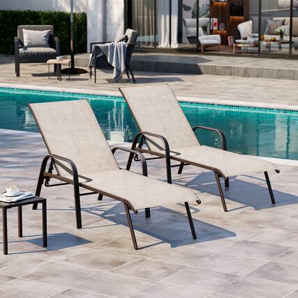 Front. Crestlive Products - Crestlive Products 2 Pcs Patio Chaise Lounge Chair Adjustable Chair with 5 Positions and Flat Position Beige - Beige.