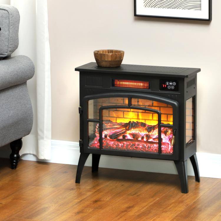 Alt View 2. PULUZ - Electric Fireplace Stove, Infrared Fireplace Heater with Realistic Flame & Adjustable Temperature, 1500W - Black.