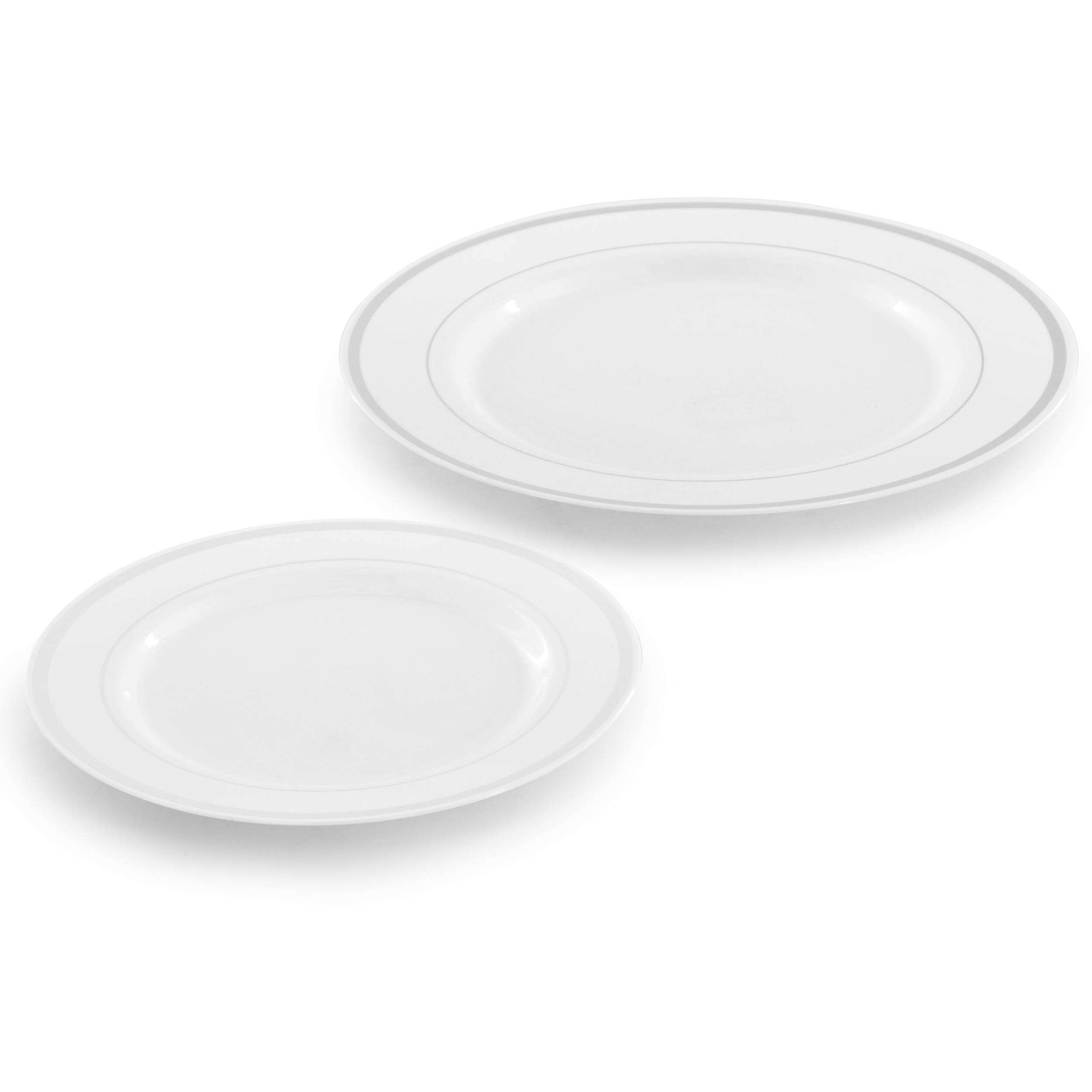 Alt View 2. Elama - Elama 150 Piece Disposable Plastic Dinnerware Party Set for 25 Guests in White with Silver Trim - White.