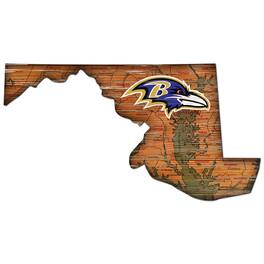 Fan Creations - Baltimore Ravens 23.5" x 23.5" Distressed State with Logo Sign - Multicolor