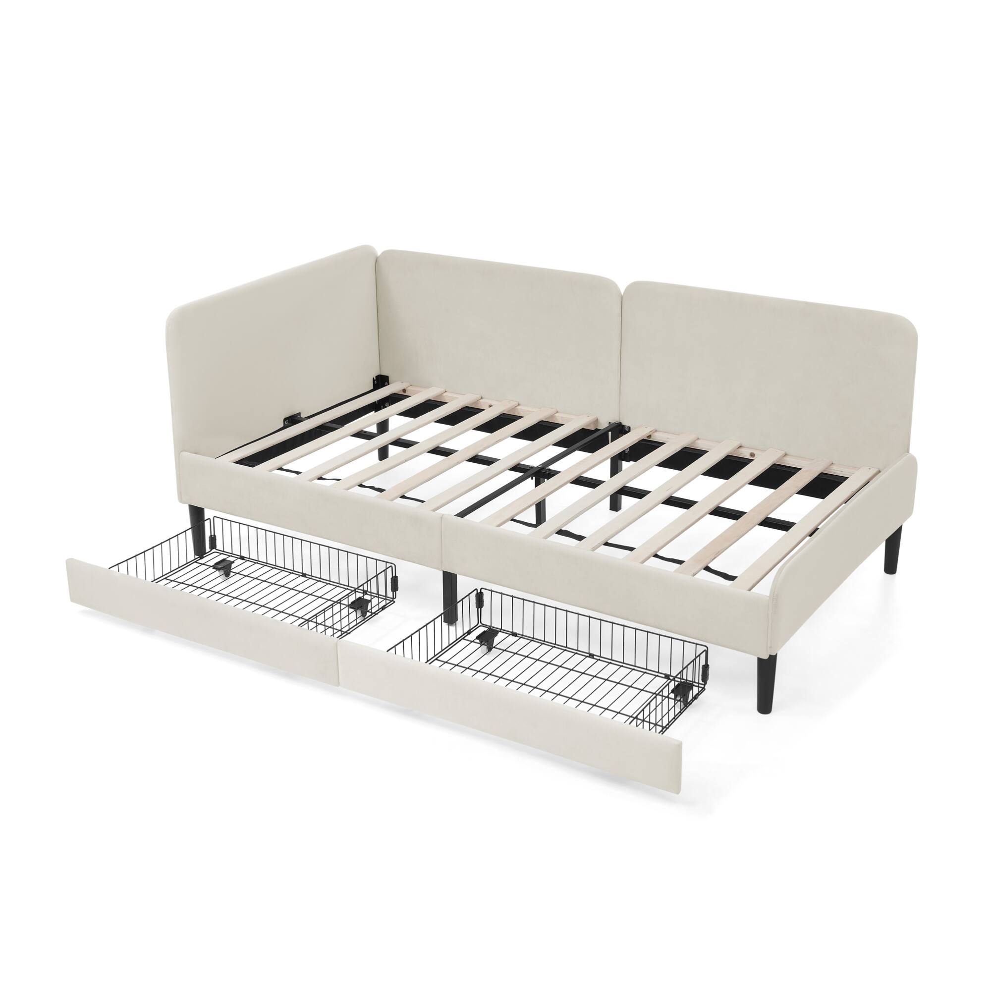 Alt View 6. GOODSILO - Twin Size Upholstered Platform Sofa Bed Frame with Dual Storage Drawers for Space Saving Solutions - Beige.