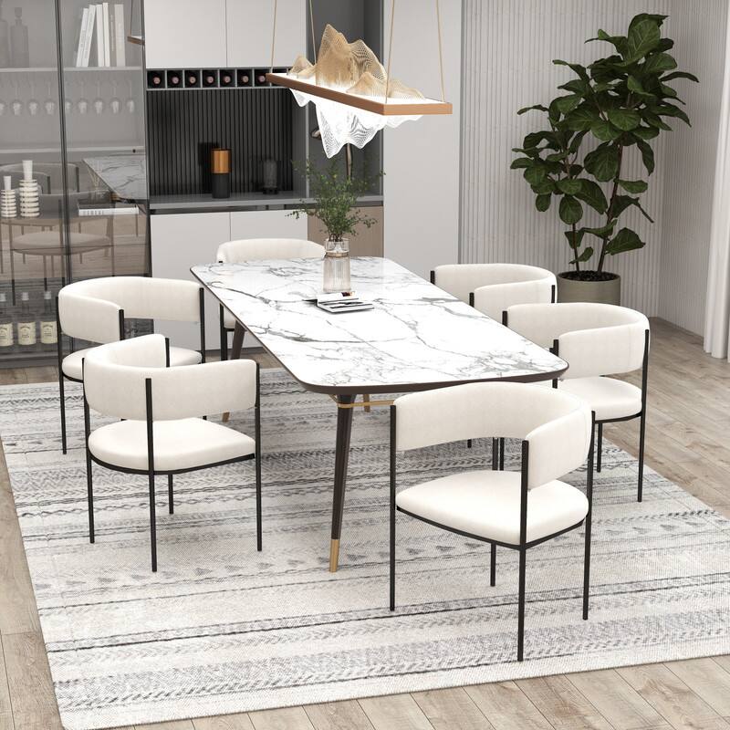 Left. LeisureMod - Cyril Modern Leather/Velvet/Suede Fabric U-Shaped Dining Chair with Iron Frame for Home Dining Room or Office - White.