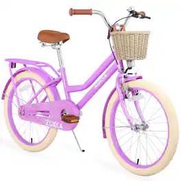 Aukfa - Girls Bicycle with Basket - Steel Frame, Suspension Fork, Double Disc Brake, for Girls Ages 7-10 - Purple