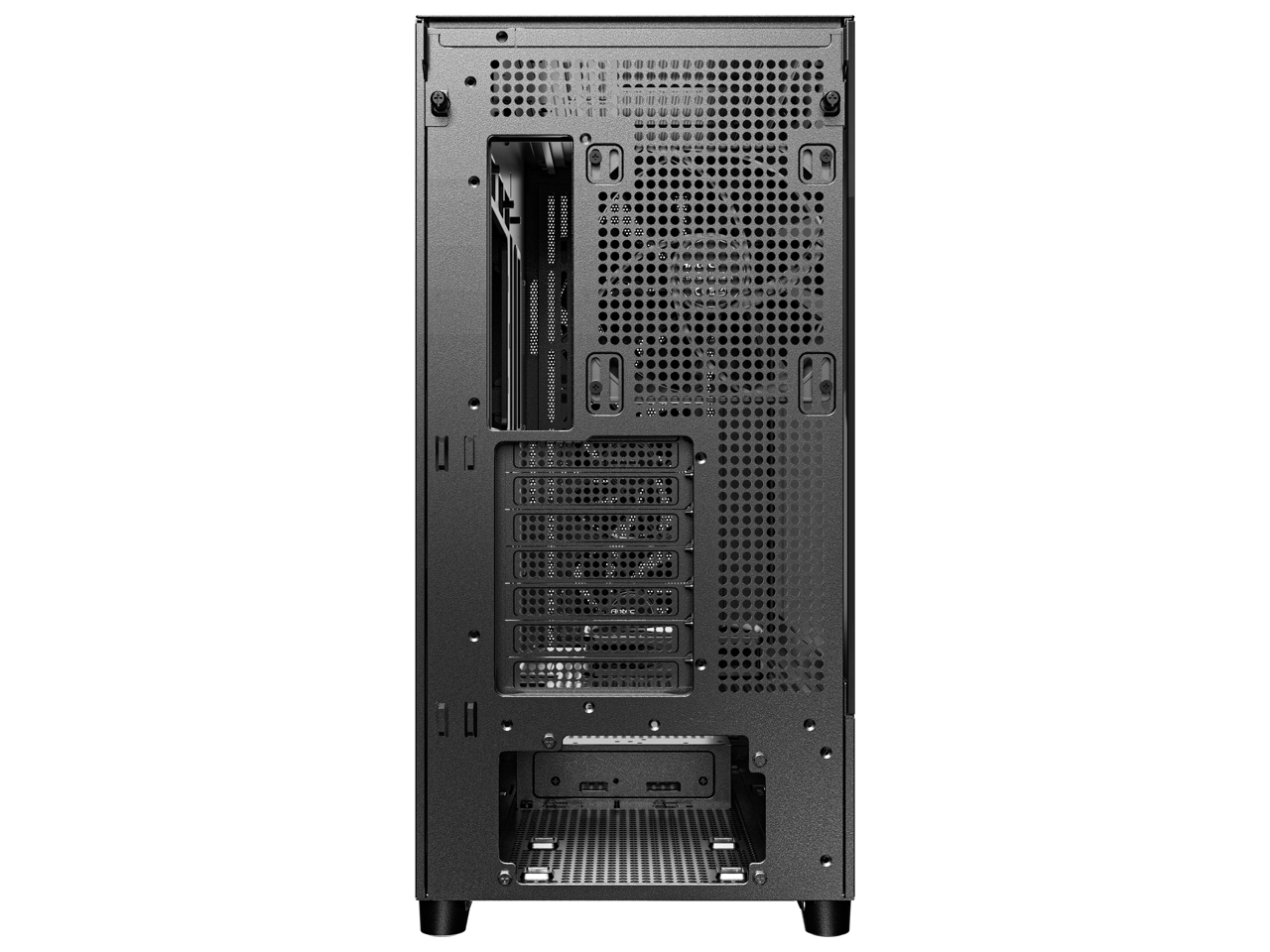 Alt View 2. Antec - Antec FLUX Wood, 5 PWM Fans, Walnut Front, Type-C, 420mm Radiator, Back Connect, Up to 9 Fans, Mid-Tower E-ATX Case - Walnut.