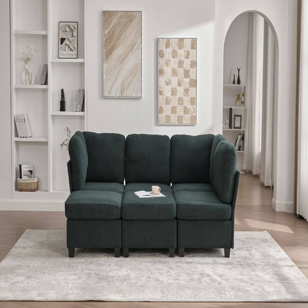Alt View 6. Kadyn - U-Shaped 6-Seat Sectional, Configurable Modular Couch with Chaise and Storage Ottoman, Emerald - Green.