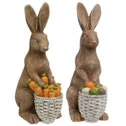 BreeBe - Standing Resin Bunny With Basket - 2 Asstd - Brown, Grey