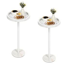 Oumilen - Set of 2 Marble Round Side Table with Raised Edge - White