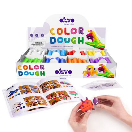 Okro Sensory Art COLOR DOUGH
Contains wheat
WARNING: CHOKING HAZARD - Small parts. Not for children under 3 years.
COMPOUND NET WT 3360 g (118.52 oz)
COLOR DOUGH Sensory Art