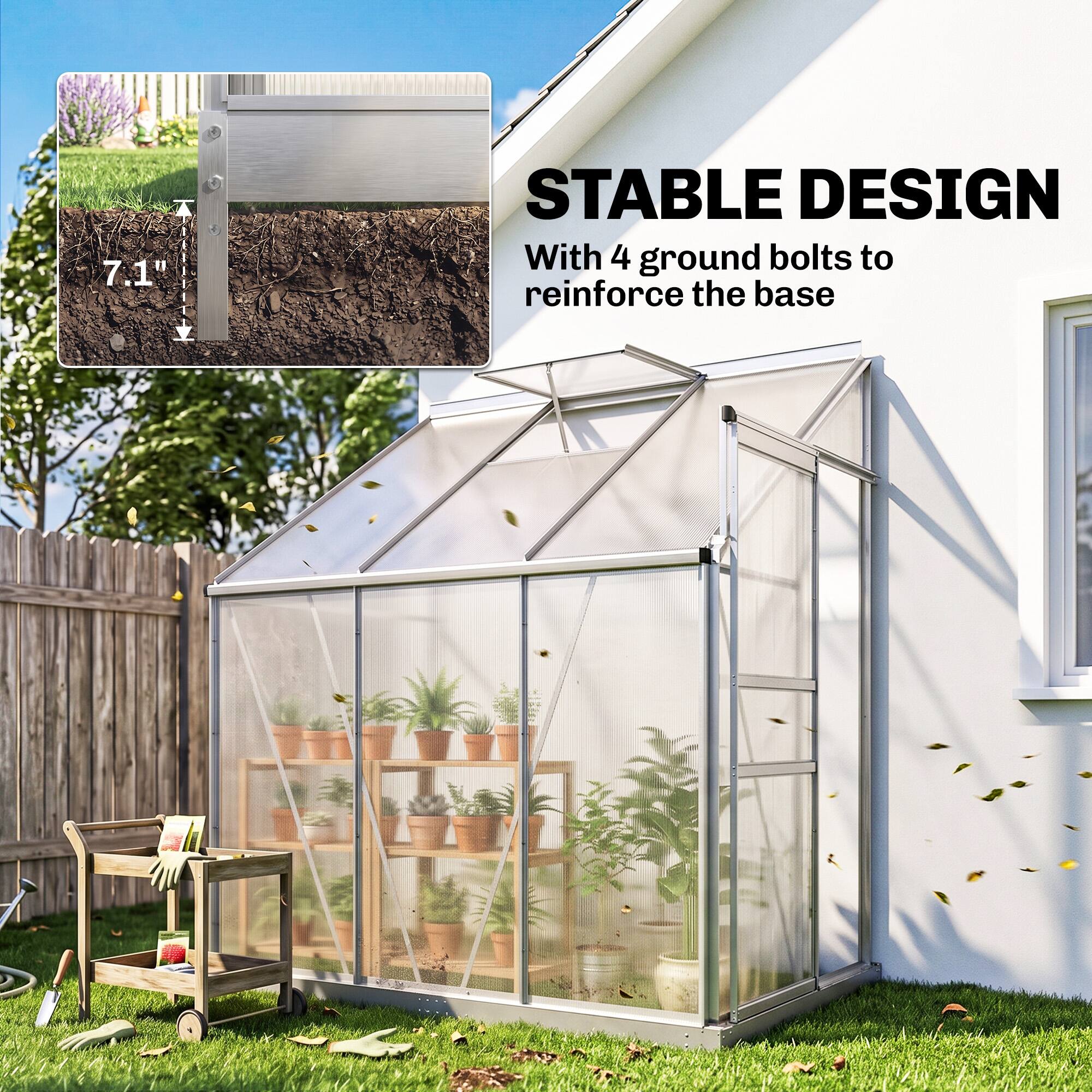 7.1"  
STABLE DESIGN  
With 4 ground bolts to reinforce the base