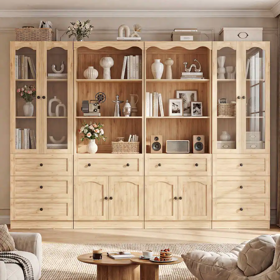 Aheaplus 8.52ft Wide Pantry Cabinet 4 Piece Set with 8 Drawers, 8 Doors ...