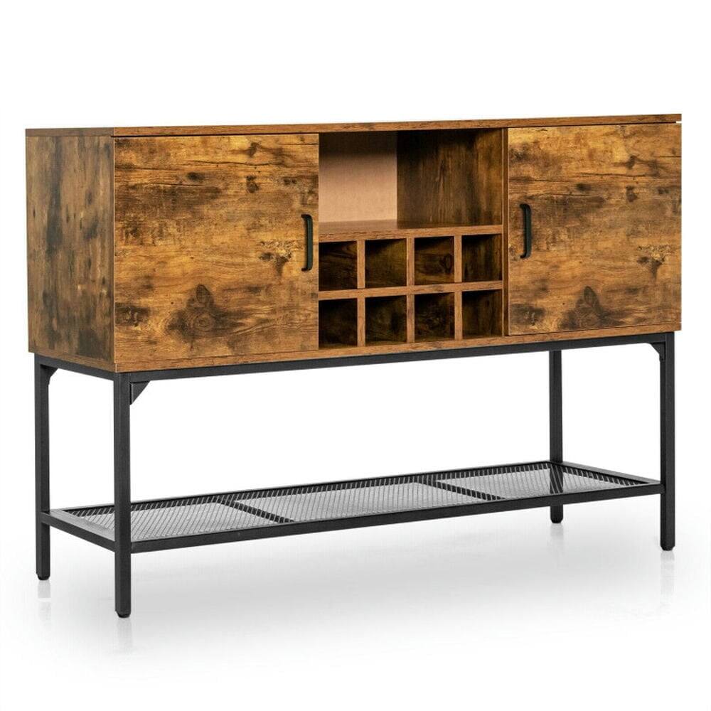 Alt View 1. Pefilos - Industrial Kitchen Buffet Sideboard, Sideboard with Wine Rack and 2 Doors, Cabinet for Indoor, Rustic Brown - Brown.