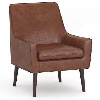 Front. Simpli Home - Robson Accent Chair - Distressed Saddle Brown.