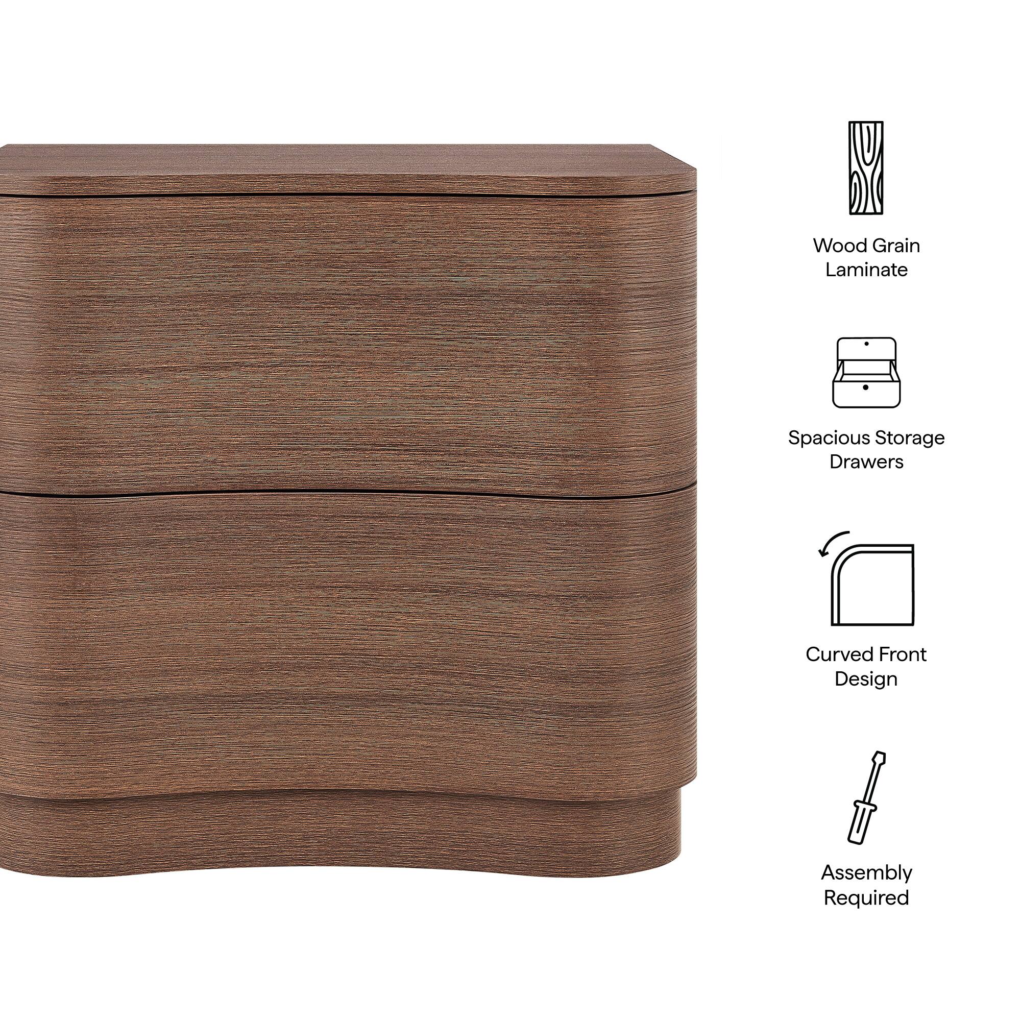 Wood Grain Laminate  
Spacious Storage Drawers  
Curved Front Design  
Assembly Required