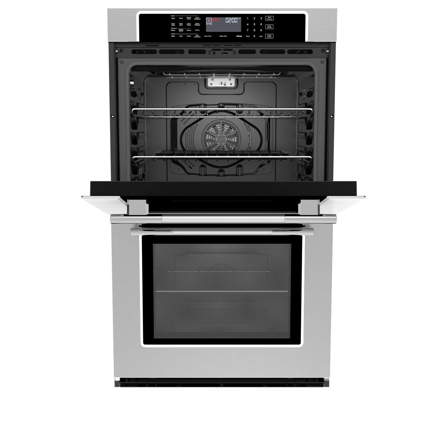 Back. Empava - 30-inch Electric Double Wall Oven with Air Fry, Convection Bake, Self-Cleaning, Sabbath Mode, Temperature Probe - Stainless Steel.