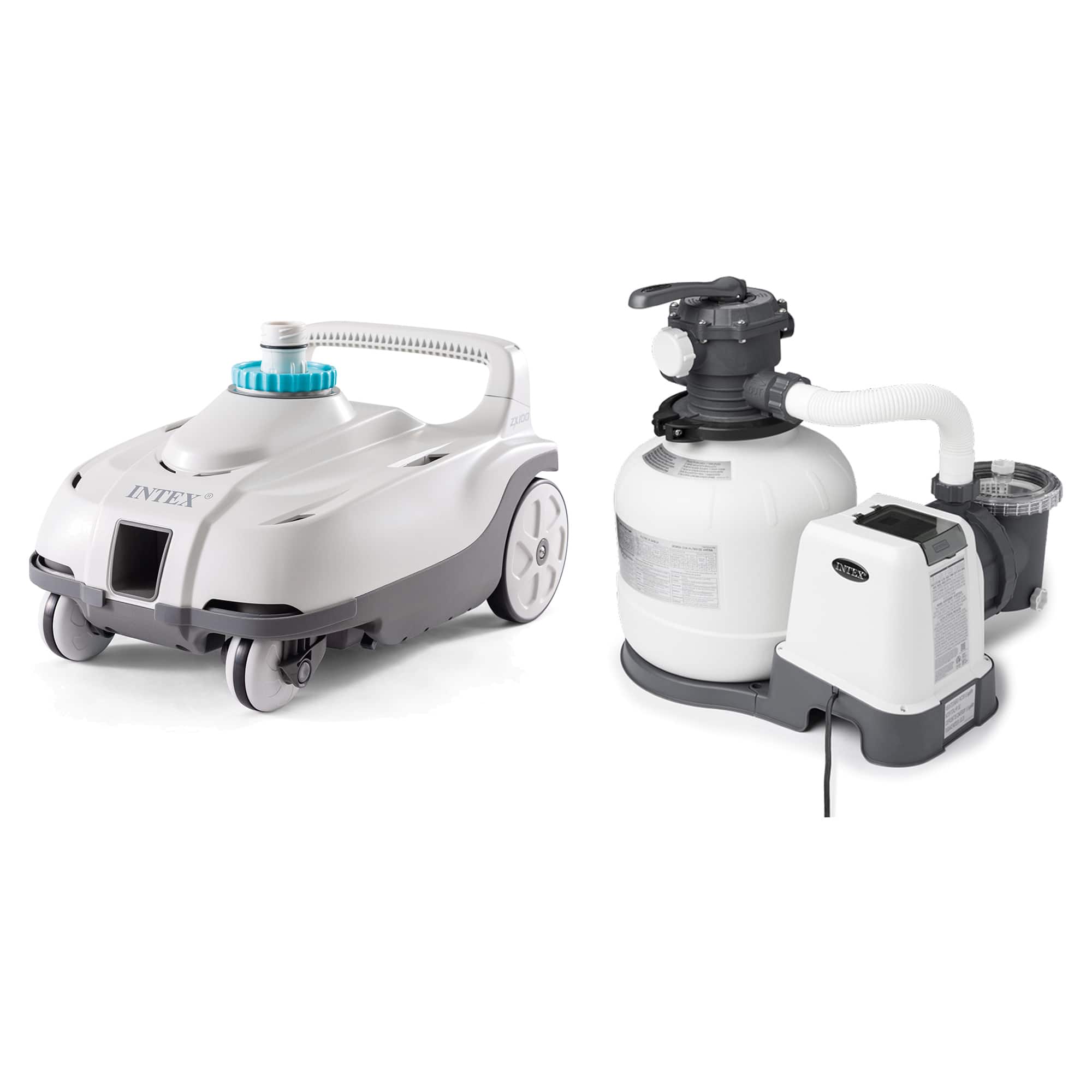 Intex - ZX100 Automatic Pressure Side Pool Cleaner with Pool Sand Filter Pump - White, Gray