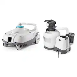 Intex - ZX100 Automatic Pressure Side Pool Cleaner with Pool Sand Filter Pump - White, Gray