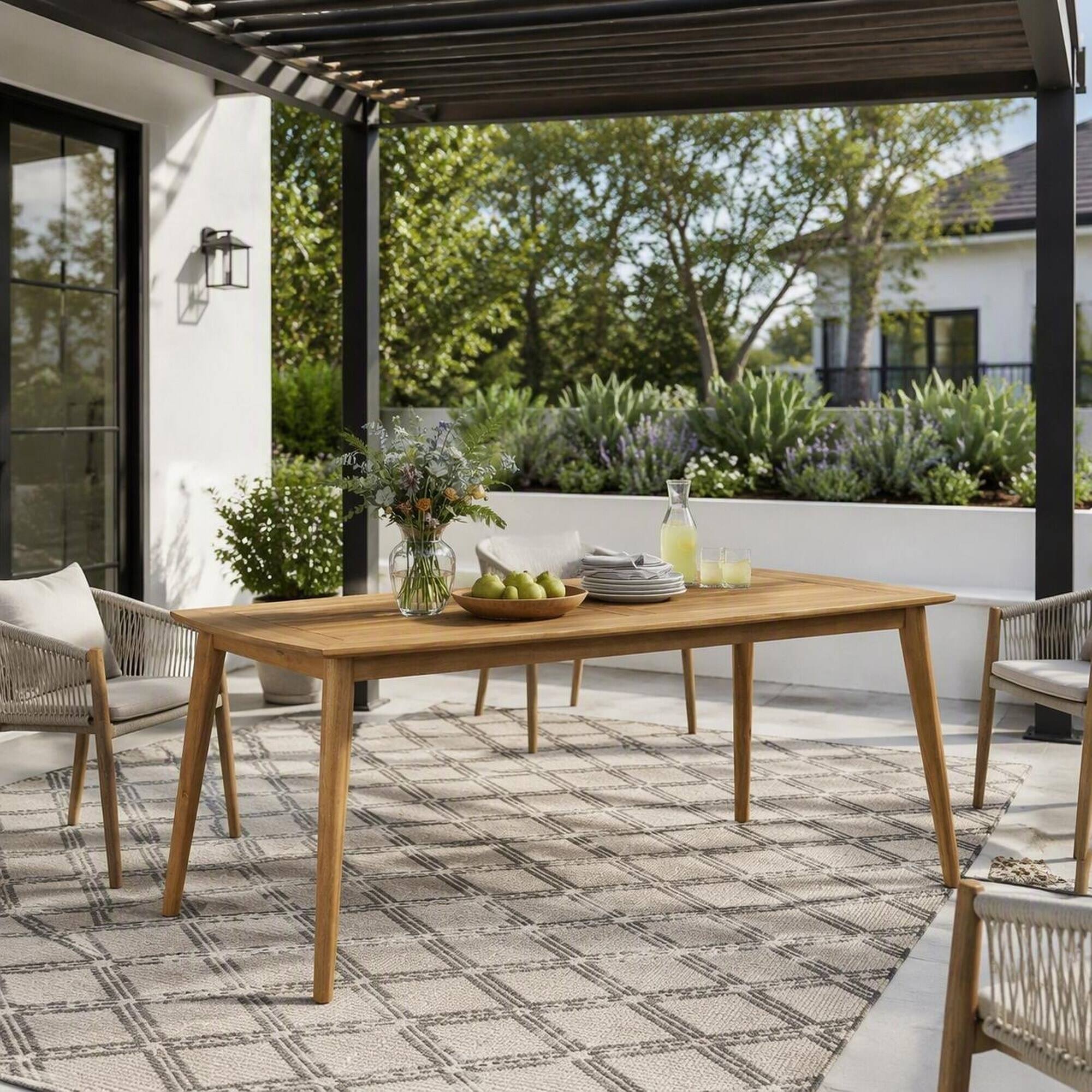 Alt View 1. RYHNUYNE - Outdoor Acacia Wood Rectangular Coffee Table,Slatted Patio Side Table for Porch Garden,Brown Finish - Teak.