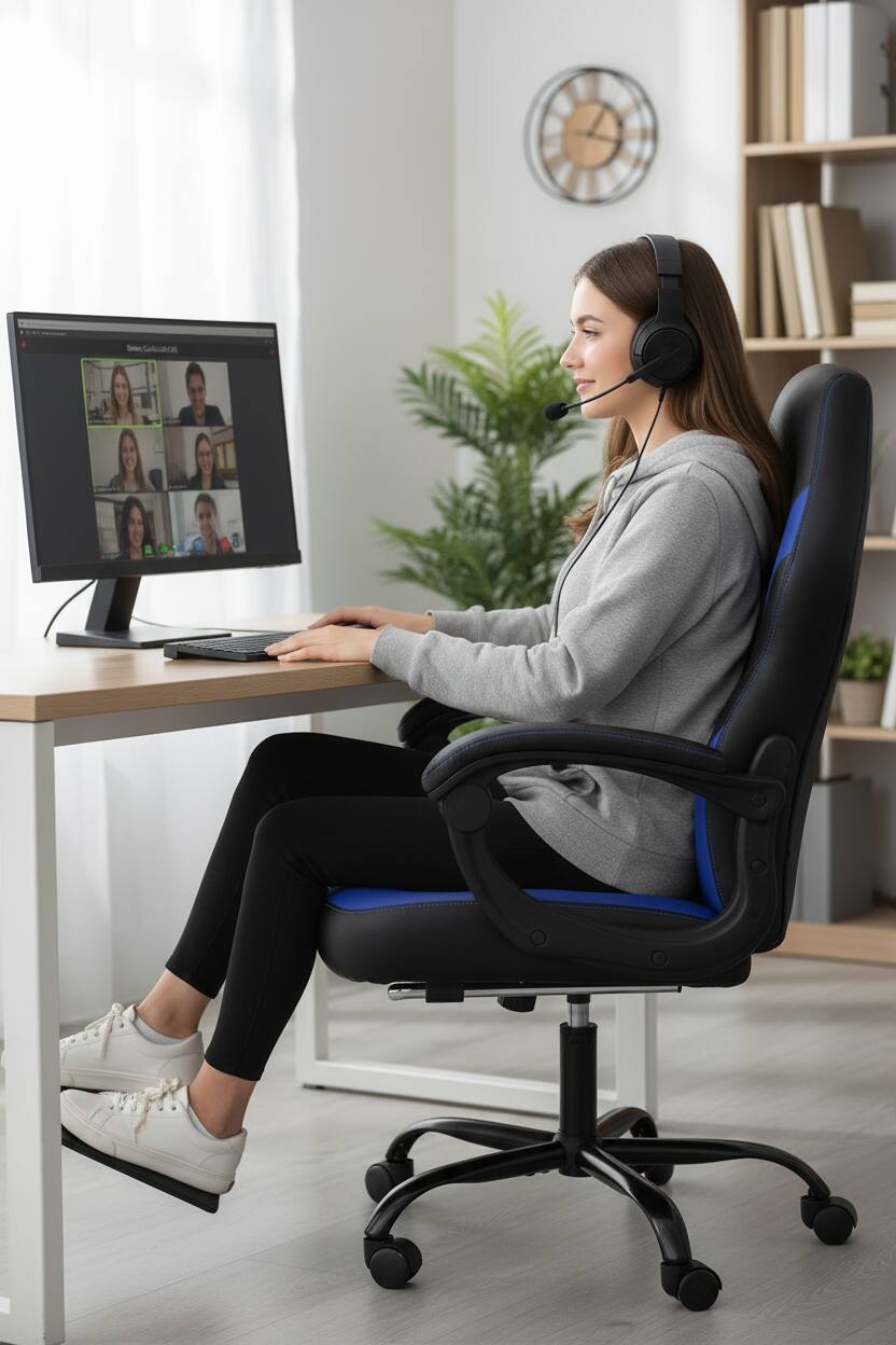 Alt View 4. AOITUN - Ergonomic Gaming Chair, High Back PU Leather Computer Desk Chair with Flip-up Armrests & Adjustable Height, Black Blue - Blue.