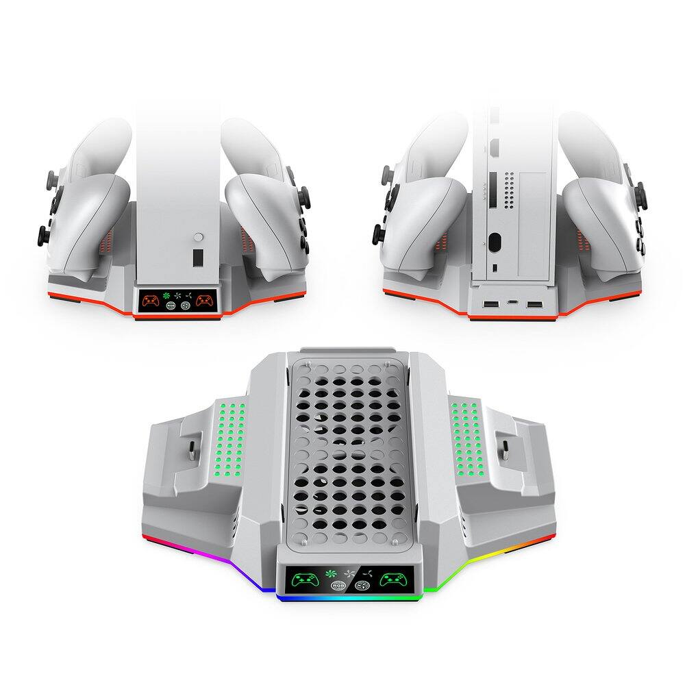 Left. Dobe - XBOX SERIES S Console Grip Charging Stand with Ambient Lighting, Compatible with Xbox One and Series S controllers - white.