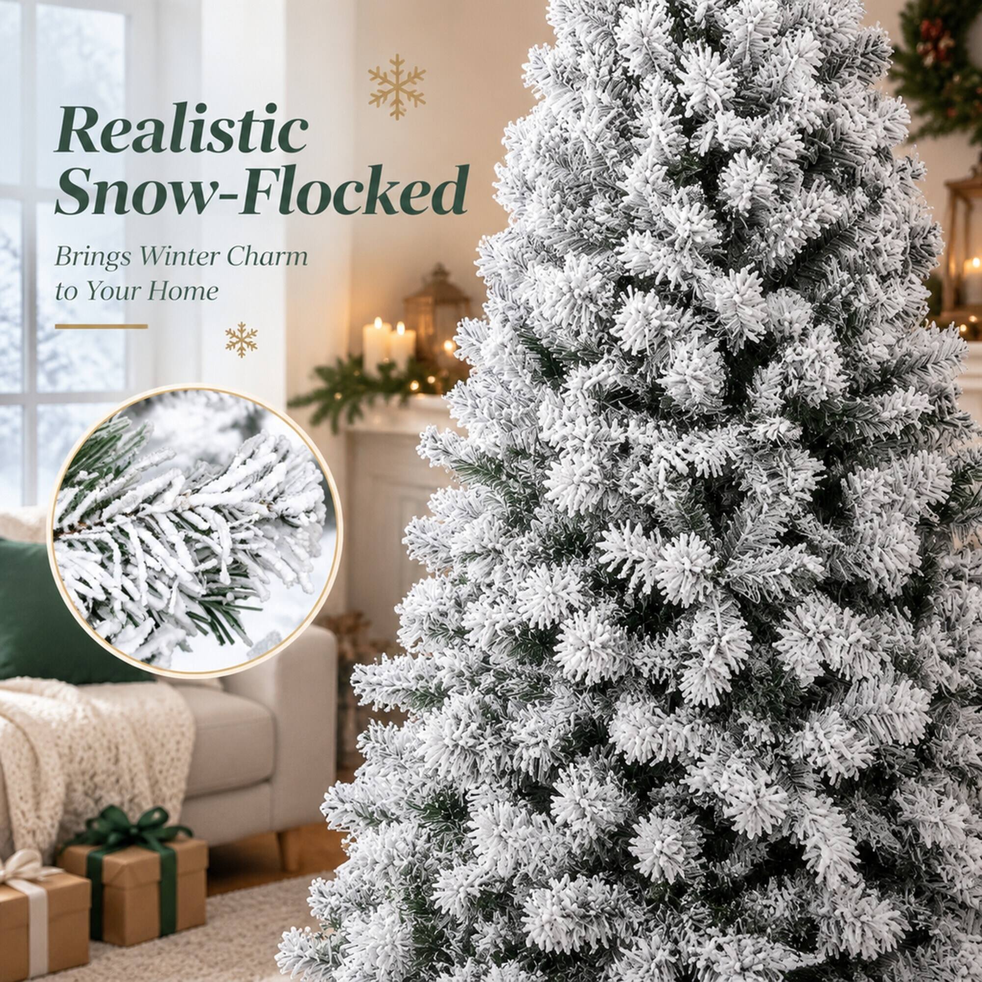 Realistic Snow-Flocked  
Brings Winter Charm to Your Home