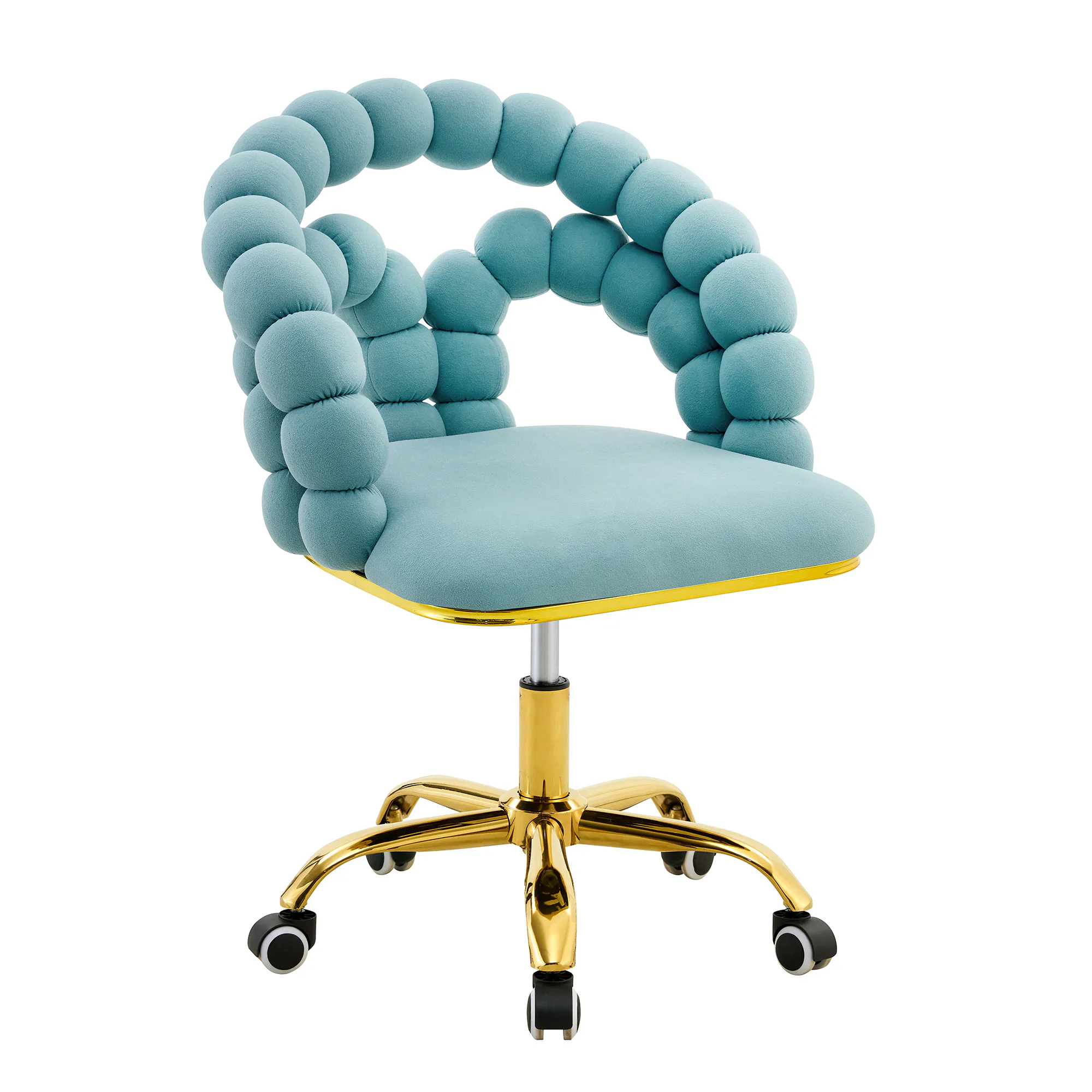 Alt View 5. Loheer - Loheer- Bubble Chair Teal Velvet Office Chair for Home Office and Vanity, Gold Rolling Accent Chair, 2.82 ft - Gold,Teal.