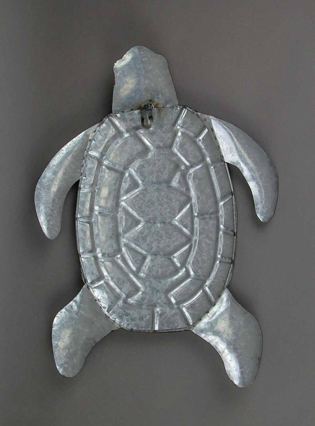 Alt View 2. Zeckos - Galvanized Zinc Finish Metal Sea Turtle Wall Hanging With Painted Shell - Green.