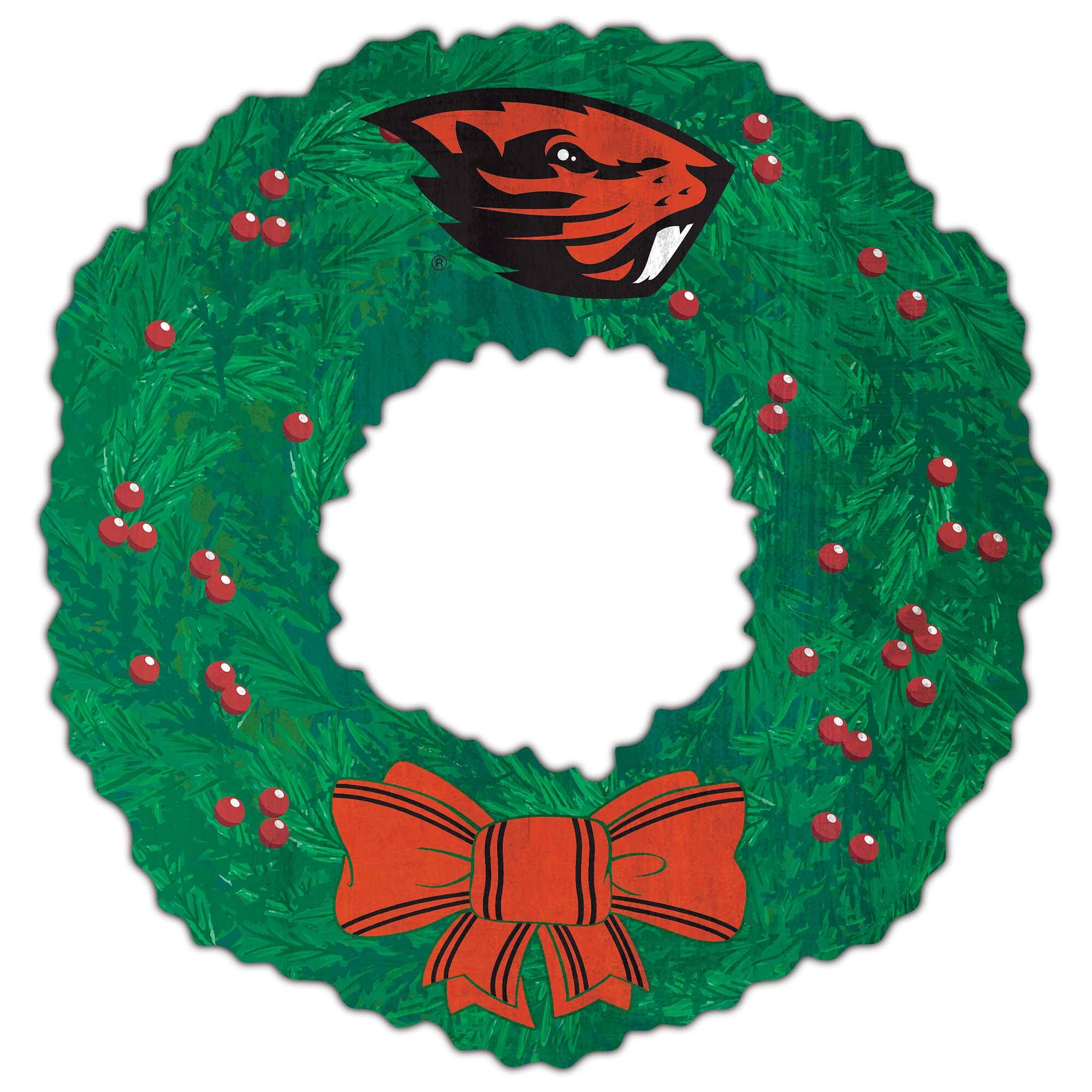 Front. Fan Creations - Oregon State Beavers 16'' Team Wreath Sign - Green.