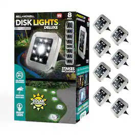 Bell + Howell - 8 LED Square Solar Powered Outdoor Disk Lights - Walkway Lights, Waterproof, Auto On/Off, 8 Pack