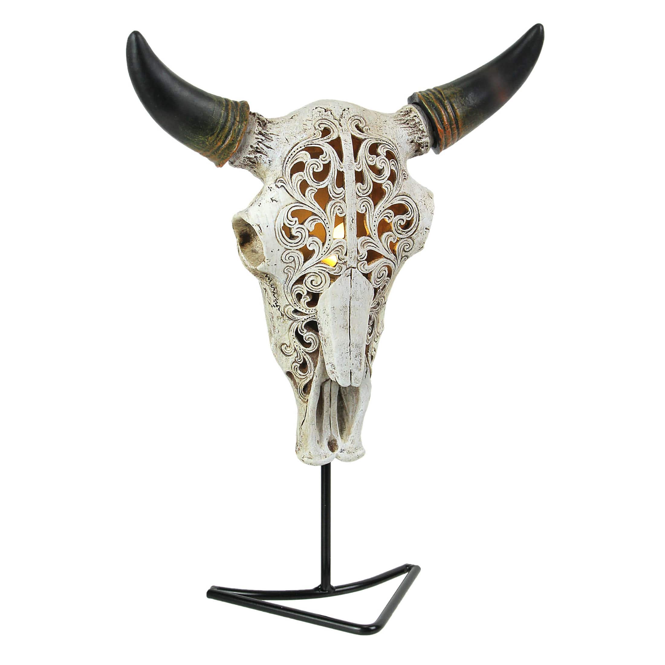 Zeckos - Western Steer Skull Wall Or Table Accent Lamp w/ Removable Metal Stand LED Bulb - Multicolored