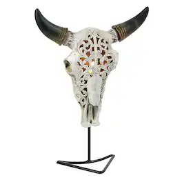Zeckos - Western Steer Skull Wall Or Table Accent Lamp w/ Removable Metal Stand LED Bulb - Multicolored
