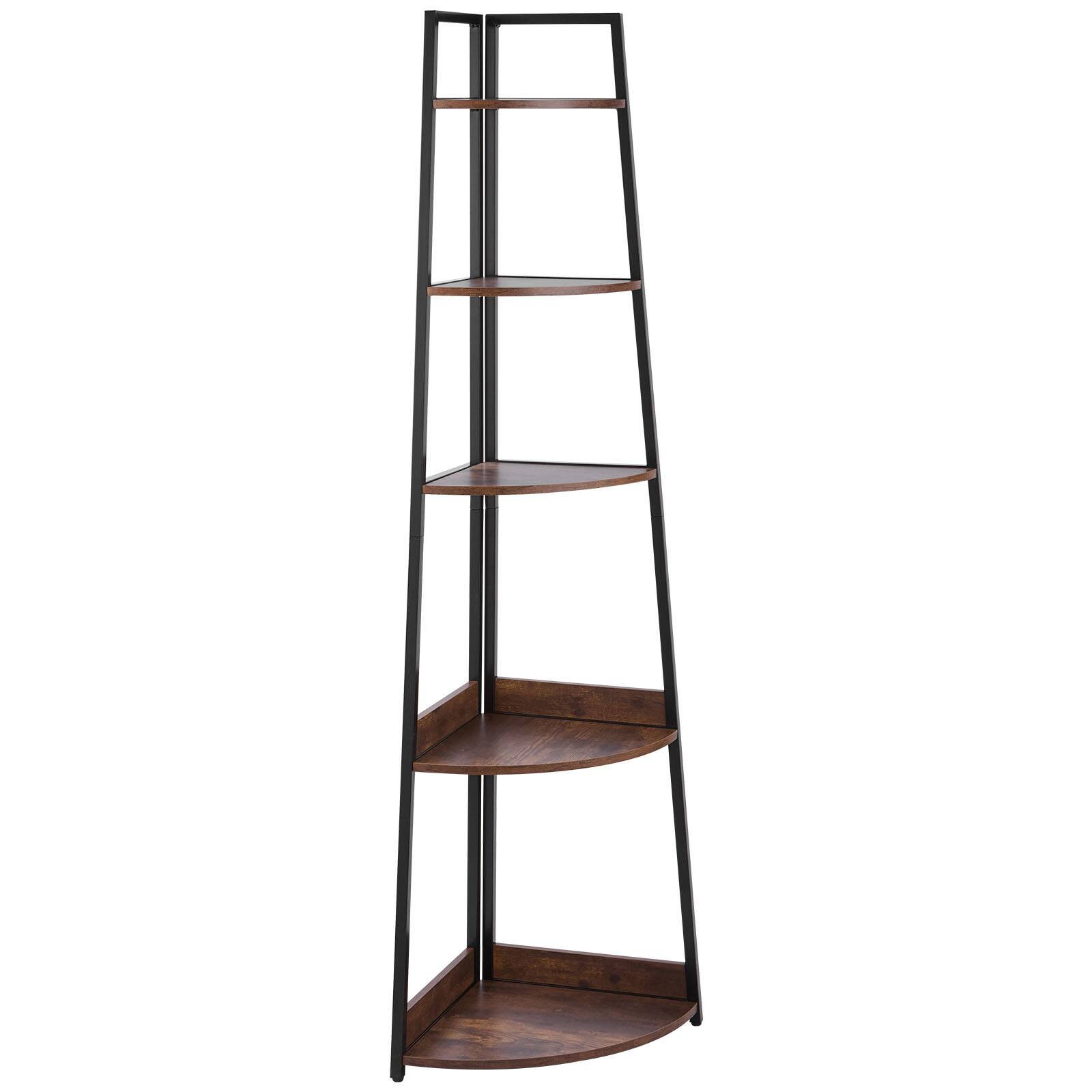 Alt View 5. VEVOR - 5 Tier Corner Shelf, 70" Tall Corner Bookshelf with Metal Frame & Wooden Shelves, Industrial Corner Ladder Shelf - Brown.