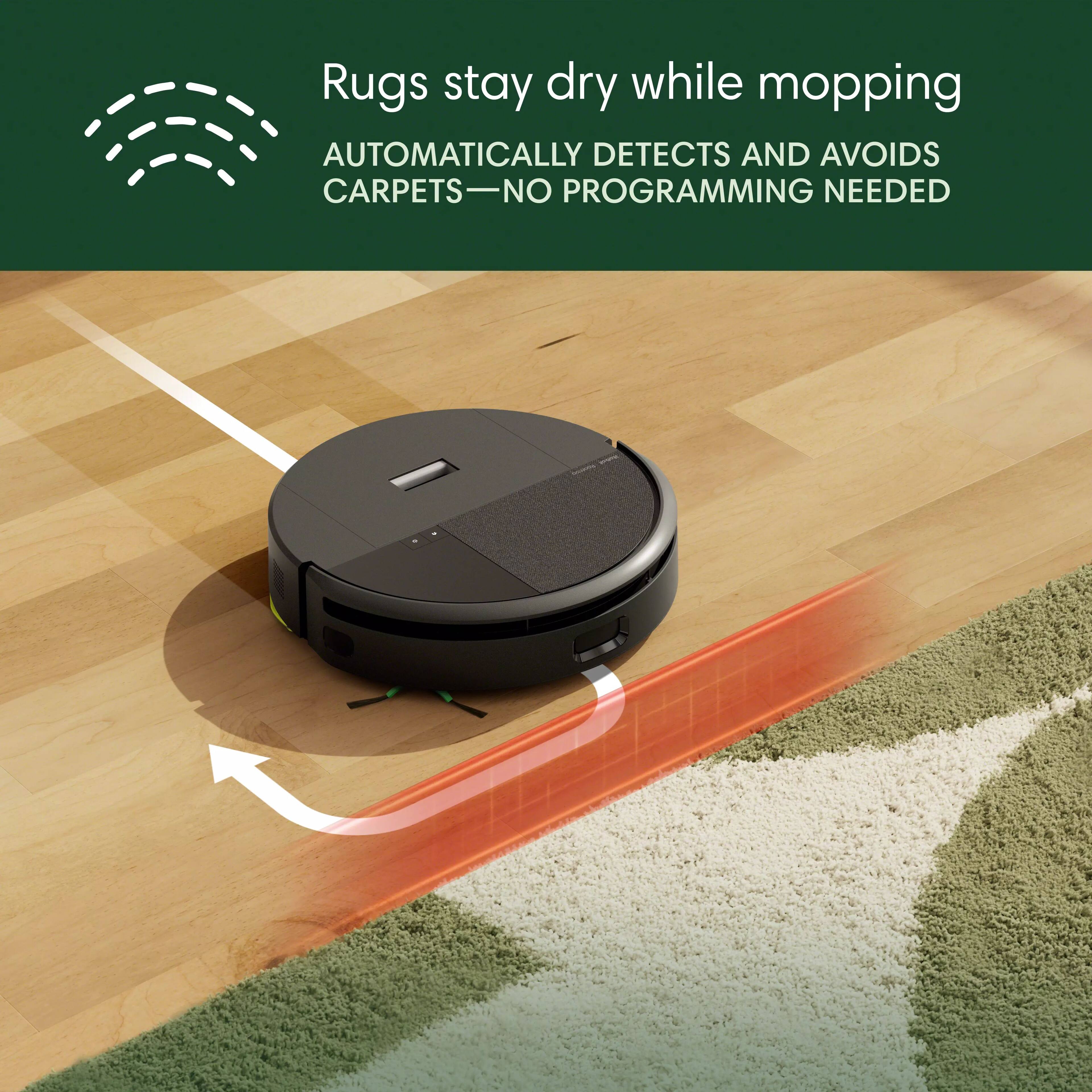 Rugs stay dry while mopping  
AUTOMATICALLY DETECTS AND AVOIDS CARPETS—NO PROGRAMMING NEEDED