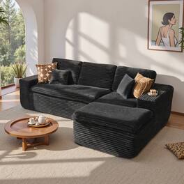 Ovios - 2 Pieces Cloud Like Sectional Sofa, L-Shaped Couch with Chaise for Living Room - Black(Plush, Right Facing)