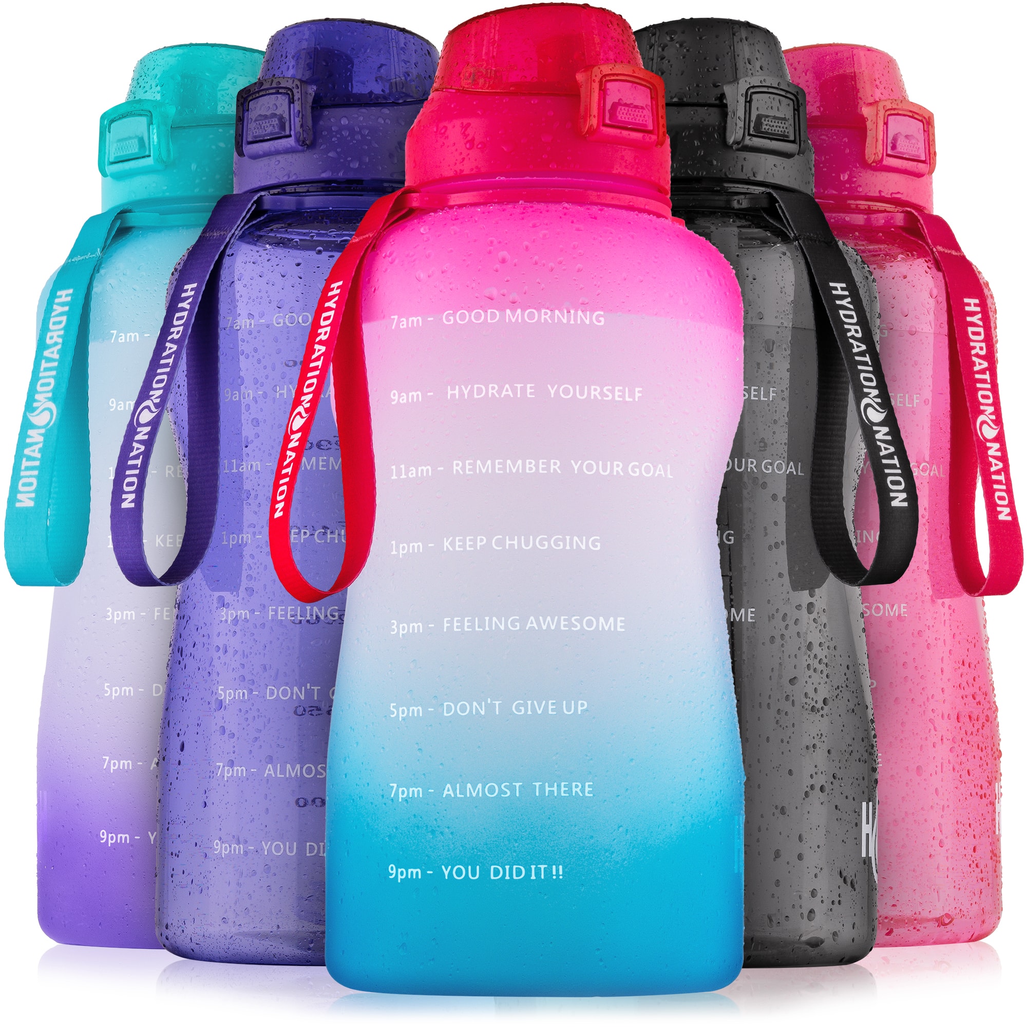 Zulay Kitchen - Hydration Nation 1 Gallon Water Bottle with Straw - BPA Free Gallon Water Bottle Motivational & Time Marker Quotes - Pink Blue