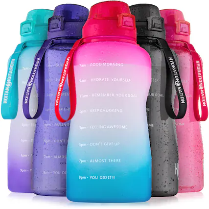 7am - GOOD MORNING
9am - HYDRATE YOURSELF
11am - REMEMBER YOUR GOAL
1pm - KEEP CHUGGING
3pm - FEELING AWESOME
5pm - DON'T GIVE UP
7pm - ALMOST THERE
9pm - YOU DID IT!!