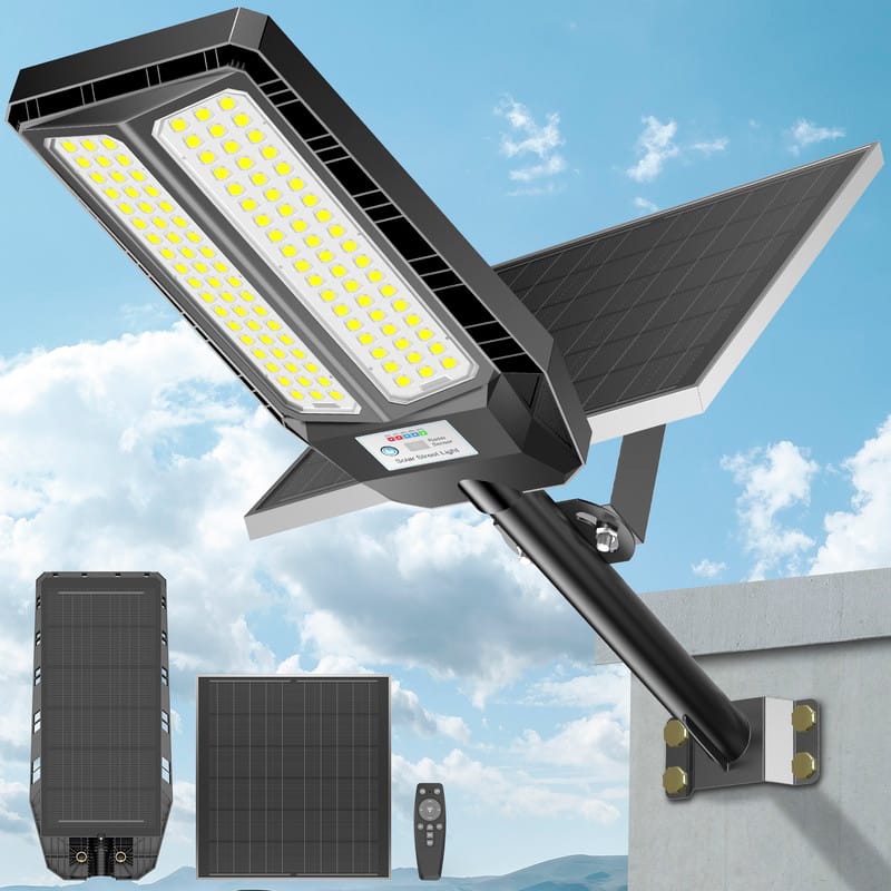Front. Adewalk - Solar Lights Outdoor 7000W, IP67 Waterproof Dusk to Dawn LED Solar Street Light with Motion Sensor for Pathway - Black.