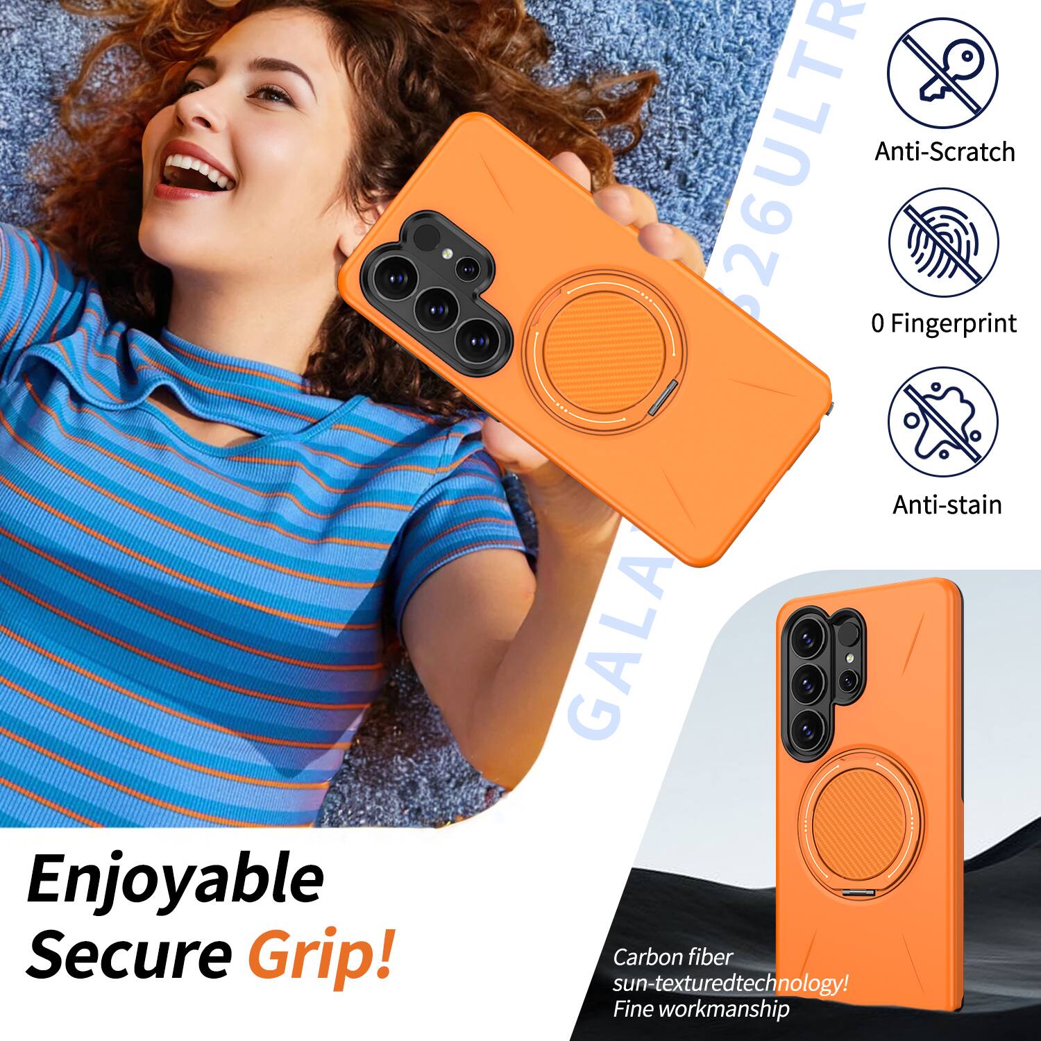 Enjoyable Secure Grip!  
626ULTR Anti-Scratch 0 Fingerprint Anti-stain  
GALA Carbon fiber sun-textured technology!  
Fine workmanship