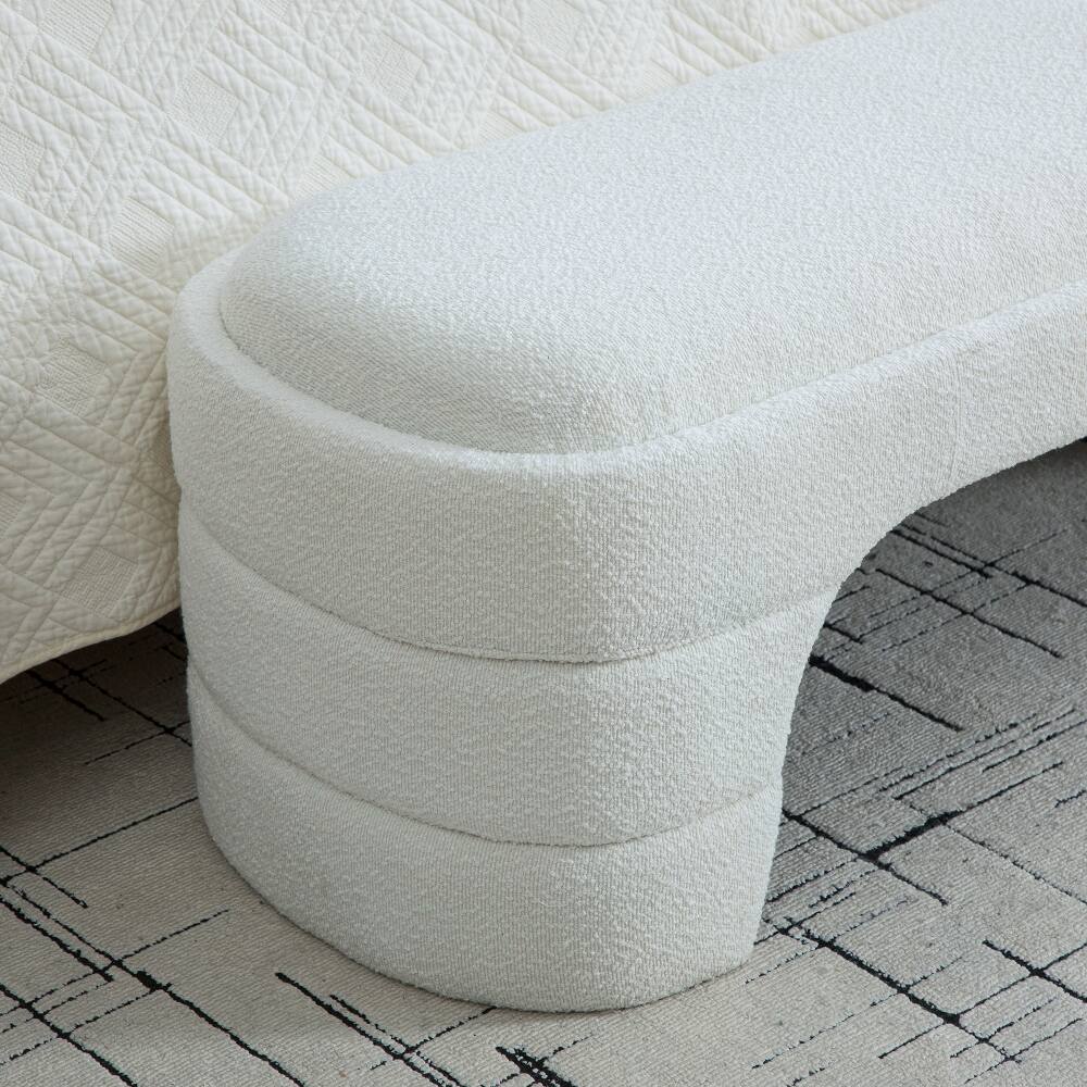 Alt View 3. Ropilly - Ropilly 65 Inch White Boucle End of Bed Bench, Modern Armless Upholstered Ottoman Footstool for Entryway and Bedroom - White.