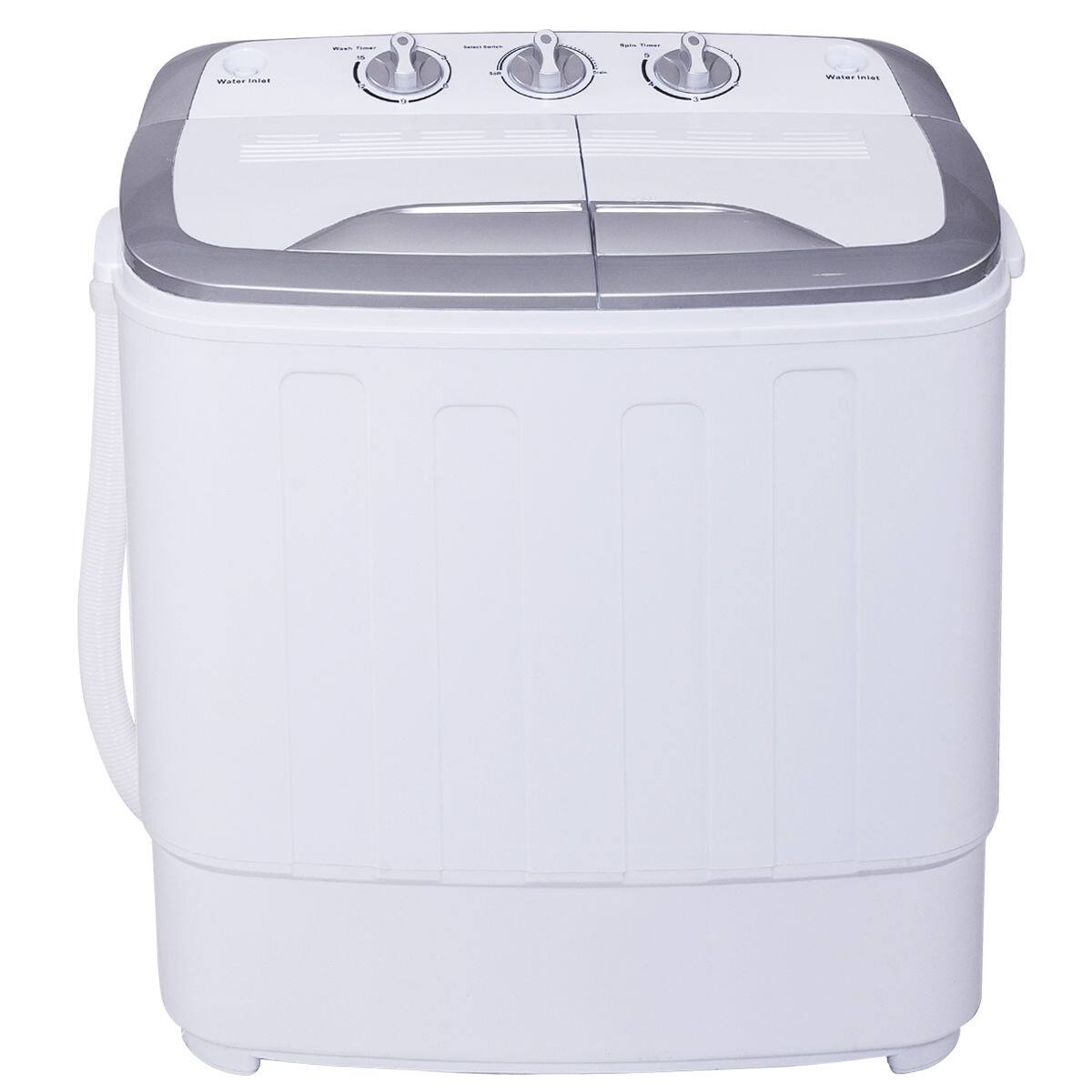 Angle. Costway - Compact Mini Twin Tub 8 lb. Washing Machine - White and Grey.