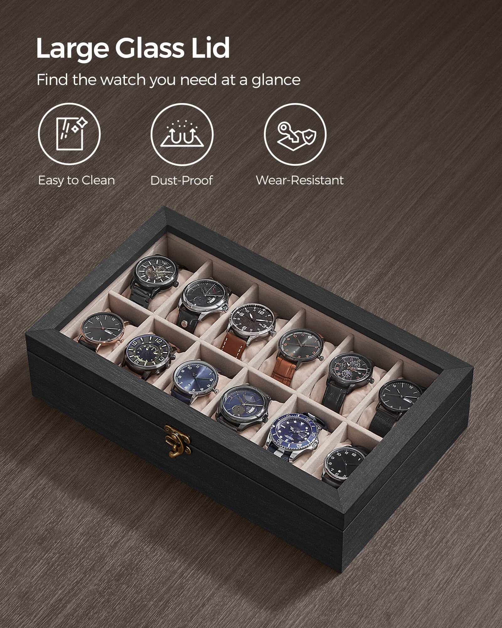 Large Glass Lid  
Find the watch you need at a glance  

Easy to Clean  
Dust-Proof  
Wear-Resistant
