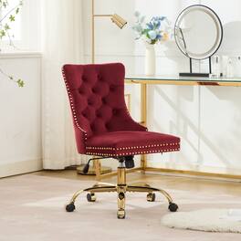 GOODSILO - Modern Velvet Upholstered Office Chair with Tufted Button Design and Golden Metal Base for Home Workspace - Wine Red