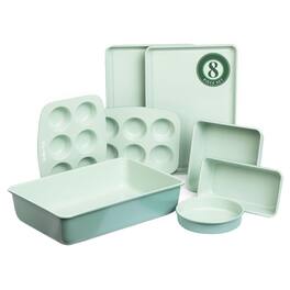 Larder & Vine - 8 Piece Nonstick Bakeware Set Including Baking Sheets, Cake Pans, Loaf Pan, Muffin Pans, Roasting Pan - Sage