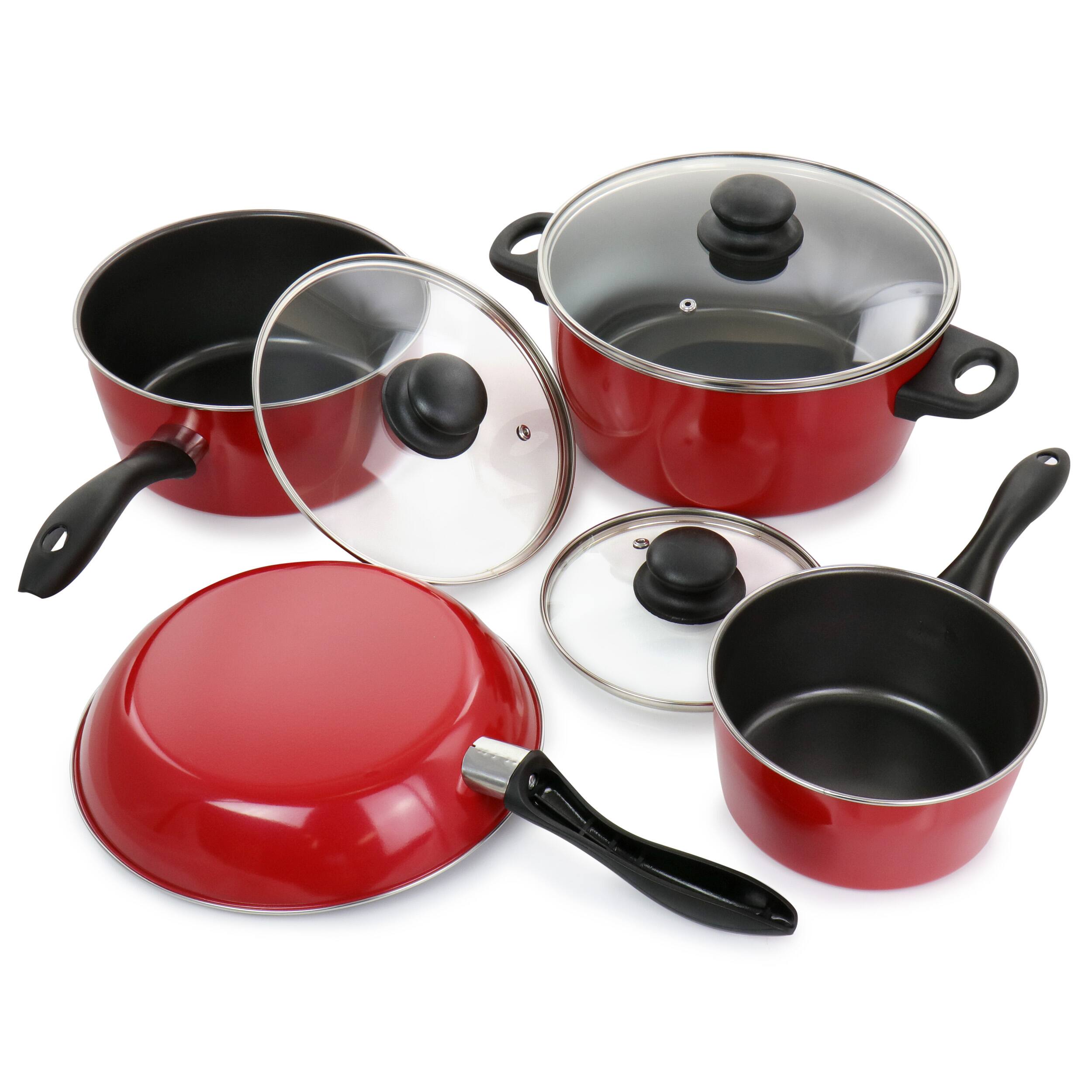 Alt View 1. Gibson - Gibson Home Armada 7 Piece Nonstick Carbon Steel Cookware Set in Red - Red.