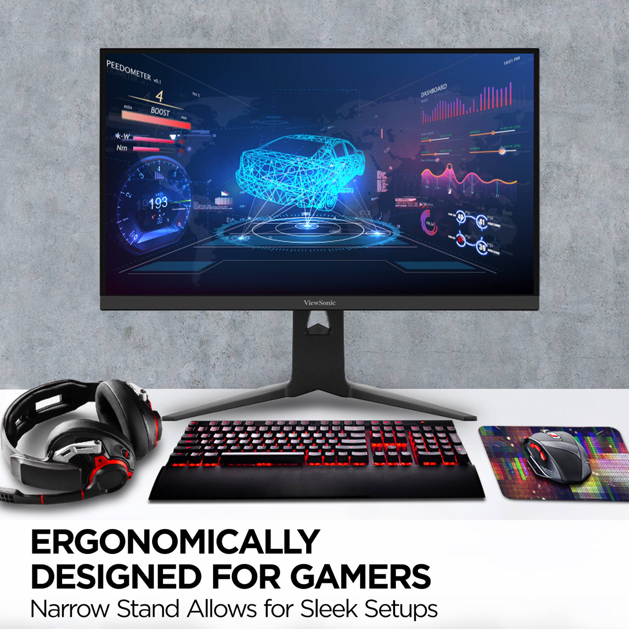 Ergonomically Designed for Gamers Narrow Stand Allows for Sleek Setups.