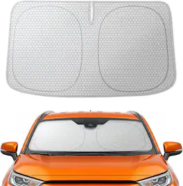 WOLFBOX - Foldable Car Windshield Sun Shade, Maximum UV & Heat Shield Front Window Sunshade (Graphene, 64''x34'') - Silver